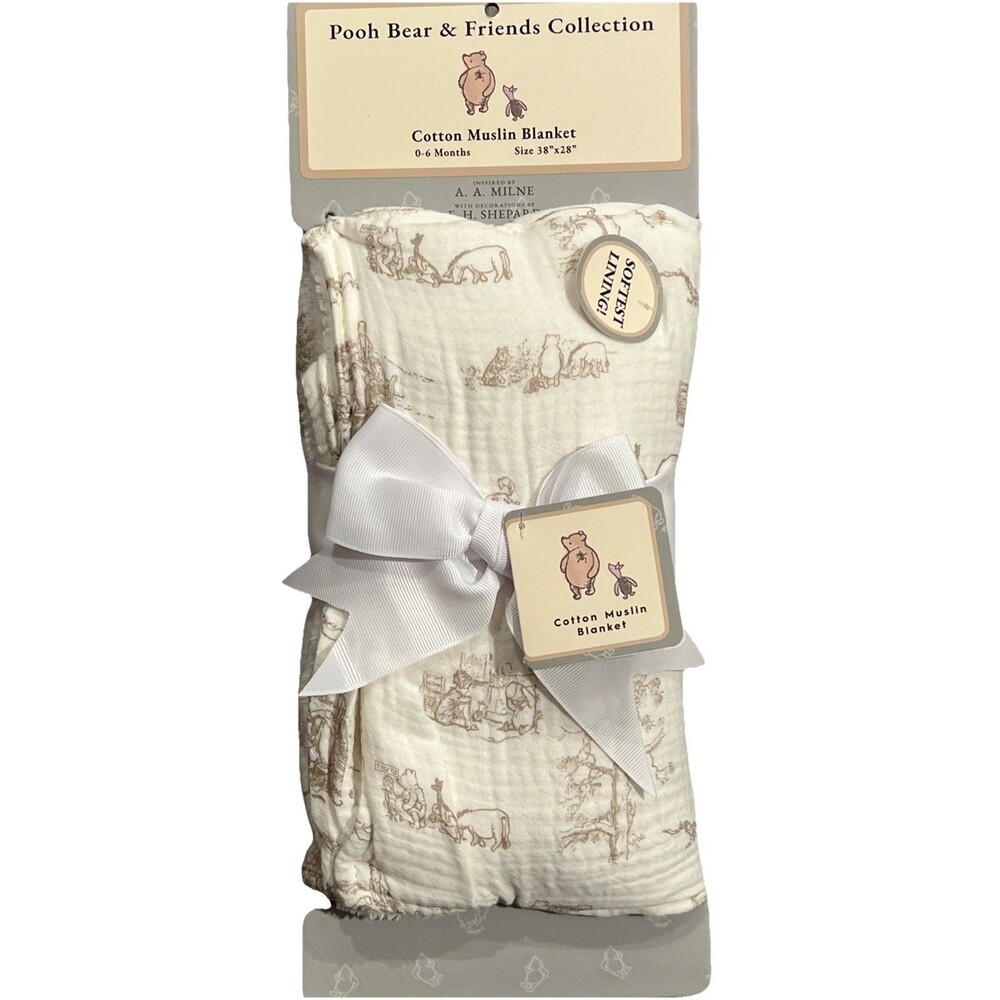 Baby Blanket Cotton Muslin with Soft Lining Winnie the Pooh Bear & Friends New